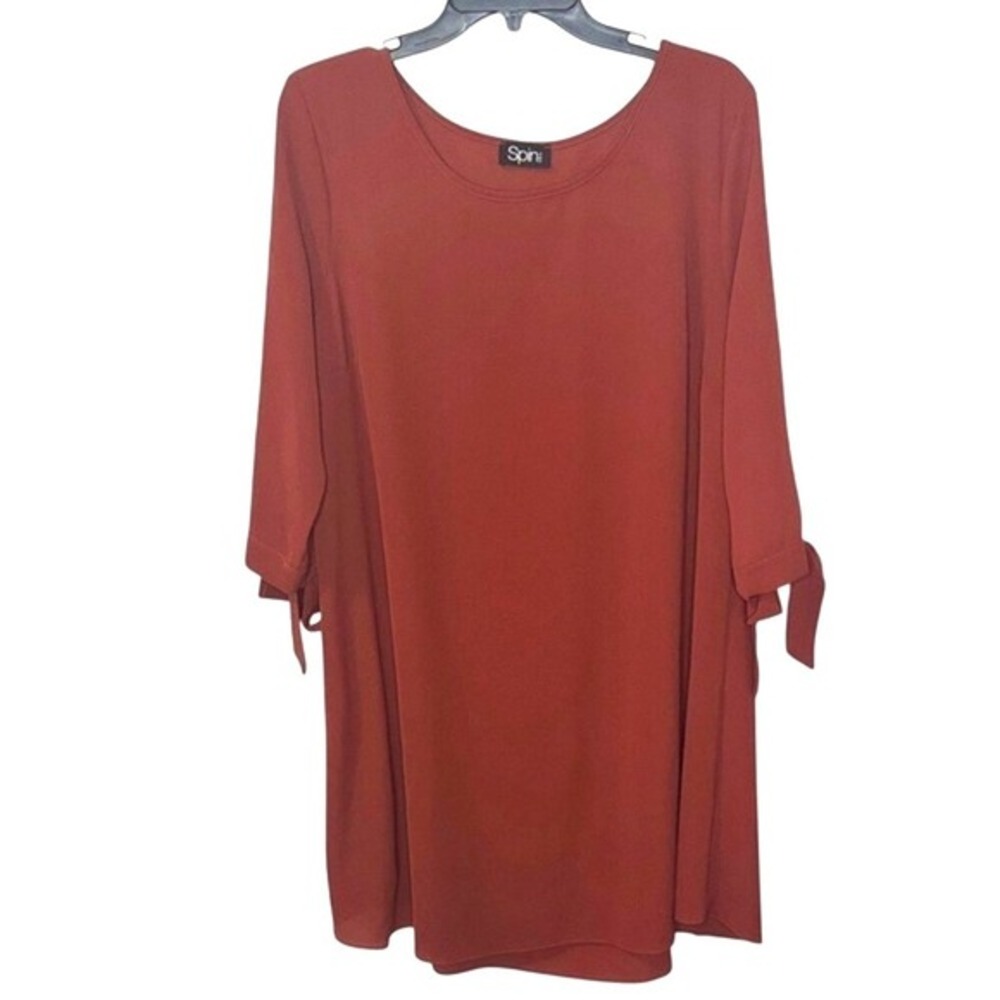 Spin Dress Crepe Tie Sleeve Shift Rust Orange Womens 1XL‎ Boho Autumn Fall